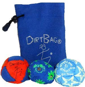 Dirtbag All Star Footbag Hacky Sack 3 Pack with Pouch, 100% Handmade, Premium Quality, Bright Vivid Colors, Signature Carry Bag - Orange/Blue/Blue