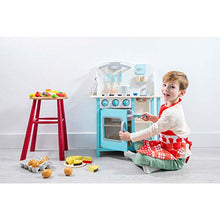 Load image into Gallery viewer, New Classic Toys Blue Wooden Pretend Play Toy Kitchen for Kids with Role Play Bon Appetit Included Accesoires
