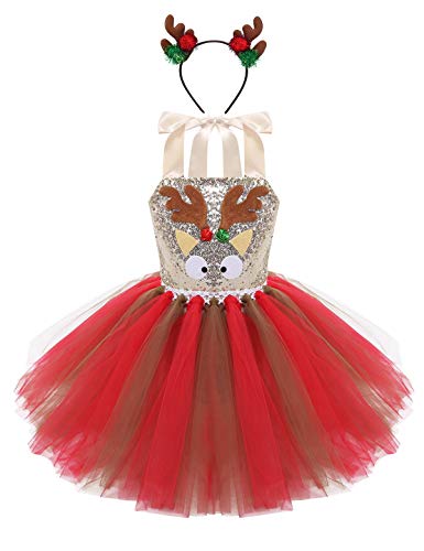 FEESHOW Toddler Baby Girls The Snowman Christmas Tutu Outfit Costumes Fancy Dress Photography Props Red&Brown 10-12