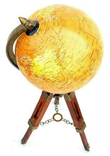 Load image into Gallery viewer, Antique Brass World Map Nautical Table Globe Ornament with Wooden Tripod Stand
