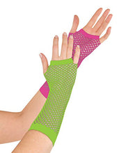 Load image into Gallery viewer, Amscan Fishnet Long Gloves, Party Accessory, Neon
