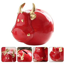Load image into Gallery viewer, Cabilock Ceramics Piggy Bank Ox 2021 Chinese Zodiac Figurine Saving Pot Jar Kids Animal Money Box Gift Cartoon Coin Bank for New Years Gift (Red) 11.3CM

