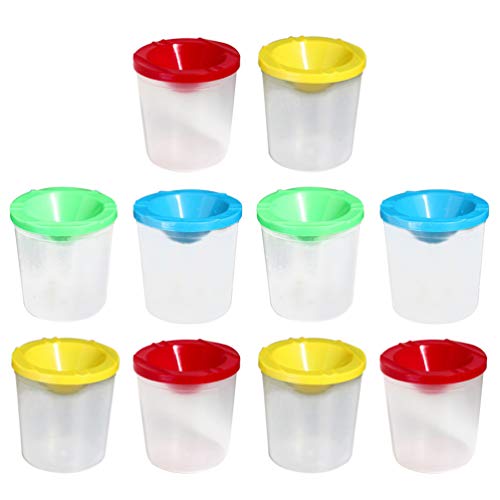 NUOBESTY Painting Palette Cups 10pcs, 7x7x7.5cm No-Spill Painting Cup with Lids DIY Drawing Plastic Painting Tools Portable Sturdy Graffiti Paint Tool for Kids Students Outdoor - Random Color