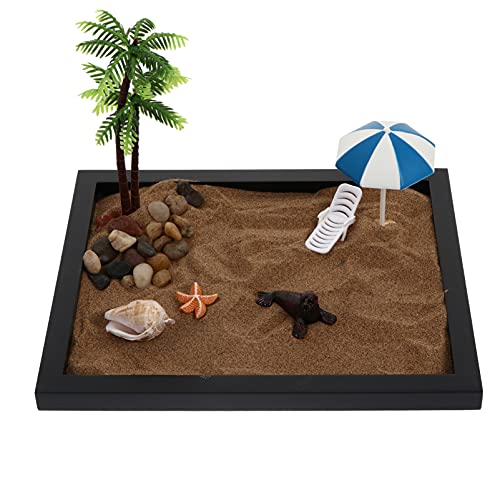 TOYANDONA 1 Set Beach Zen Garden Desktop Sandbox Zen Sand Tray Miniature Landscape Ornaments with Sand Rock Seashell and Accessories for Relaxation Meditation Yoga