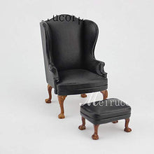 Load image into Gallery viewer, Meirucorp Dollhouse 1/12 Scale Miniature Furniture Black Hand Carved Chair and Ottoma
