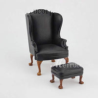 Meirucorp Dollhouse 1/12 Scale Miniature Furniture Black Hand Carved Chair and Ottoma