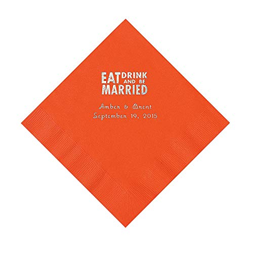 Orange Eat Drink and Be Married Napkins with Silver Foil - Luncheon - Party Supplies - 50 Pieces