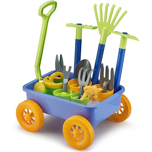 Liberty Imports Garden Wagon & Tools Toy Set for Kids with 8 Gardening Tools, 4 Pots, Water Pail and Spray - Great for Beach & Sand Too!