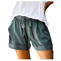 Women Comfy Drawstring Splice Casual Elastic Waist Pocketed Loose Shorts Pants