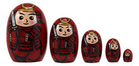 Ebros Gift Red Japanese Samurai Warrior Wooden Stacking Nesting Figurines 5 Piece Set Hand Painted Wood Decorative Collectible Matryoshka Sculptures for Children Christmas Mother's Day Birthday Gifts