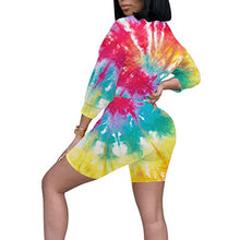 Load image into Gallery viewer, Women&#39;s Tie-Die Print V-Neck Leisure Suit Zipper Long Sleeve Tops+Shorts Set Women V Neck Decor Summer Swing Tunic Top
