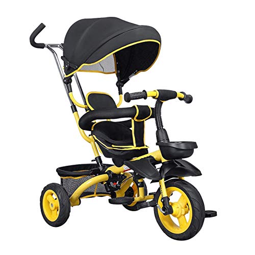 Child Trike,Removable Canopy Kids 4 in 1 Trike Trike for 1 Year Old Fit from 6 Months to 6 Years Black Grey (Color : Black)