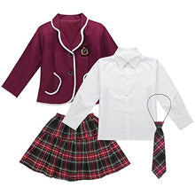 Load image into Gallery viewer, JEEYJOO Girls Anime Cosplay Costume School Uniform Outfits Long Sleeve Jacket Shirt Tie Skirt Set Burgundy 4-5
