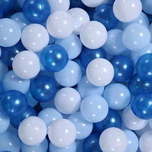 GOGOSO Ball Pit Balls Blue Tone for Playhouse, Baby Pool for Babies, Kids, Toddlers, Boys, Phthalate Free BPA Free, Pack of 100 with Storage Bag, with Color Pearl Blue, Light Blue, White