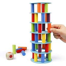 Load image into Gallery viewer, Coogam Wooden Tower Stacking Game, Fine Motor Skill Montessori Building Blocks with Dice Toppling Leaning Tower Toy Party Family Games for Kids and Adults
