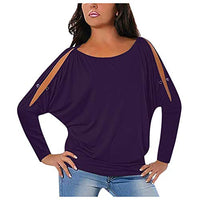 Cold Shoulder Tops For Women,WYTong Fashion Long Sleeve Batwing T Shirts Boat Neck Solid Color Blouse(Purple,S)