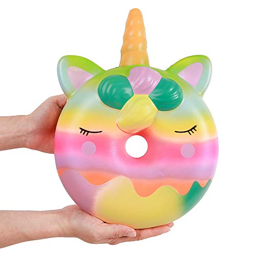 Anboor 13 Inches Squishies Jumbo Unicorn Donut Kawaii Soft Slow Rising Scented Giant Doughnut Squishies Stress Relief Kid Toys (Colorful)