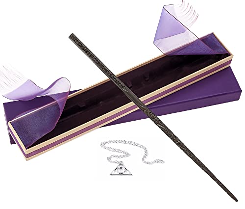 PEIYU Wizard Wand and Witches Magic Wand Cosplay Wand with Steel Core Costume Accessories for Christmas Halloween Birthday Party Favors with Necklace and Gift Box(Gray Brown)