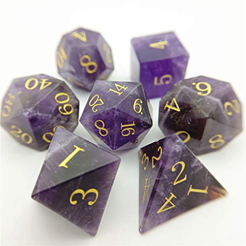 Amatolo Handmade Natural Gemstone Dice Set, Collection Jade Dices for Dungeons & Dragons (D26 Dark Amethyst)
