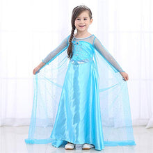 Load image into Gallery viewer, Evursua Snow Queen Girls Party Dress Costume with Accessories Princess Dress up Wig Crown and Wand,for Kids 3-8years (130cm/5-6Y, blue)
