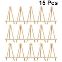 Load image into Gallery viewer, NUOBESTY 15pcs Tabletop Wooden Easel Mini Painting Holder Stand Triangle Display Easel Phone Memo Stand for School Home Office Decoration
