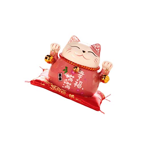 IMIKEYA Japanese Cat Piggy Bank Ceramic Neko Lucky Cat Coin Bank Feng Shui Piggy Box Luck and Fortune Collectible Figurine Statue for 2021 New Year Ornament(Pink)