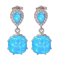 frigidssm Fashion Elegant Women Fire Opal Inlaid Pendant Ear Stud Earrings Party Jewelry Accessory Gift Blue