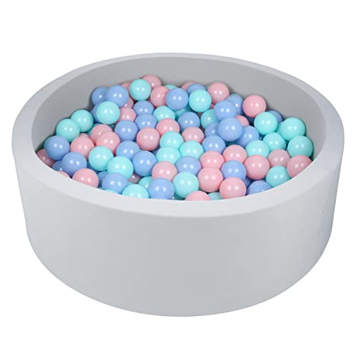TrendBox Foam Ball Pit (200 Balls Included - 2.75 in) Sponge Round Ball Pool for Baby Kids Soft Round Ball Pool Children Toddler Playpen Light Grey: Pink/Green/Blue