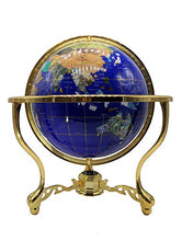 Load image into Gallery viewer, Unique Art 21-Inch Tall Blue Lapis Ocean Table Top Gemstone World Globe with Gold Tripod
