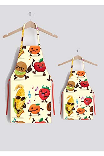 Kids Apron, Funny Vegetable and Fruit , Mother Daughter Aprons, Toddler Apron for Girls, Kids Apron for Boys, Matching Aprons for Kids and Adults, Kitchen Aprons for Cooking (Pack of 2) by LaModaHome
