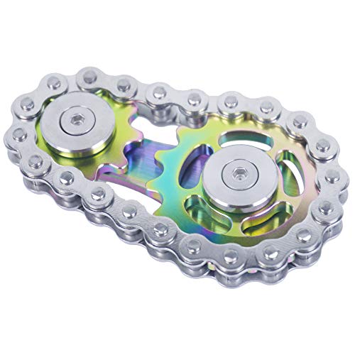 DMaos Fidget Spinner, Linkage Bike Chain Spinner Design 2 Gears Figity Spin Finger Games, Metal Stainless Steel Durable Mechanics with Smooth Bearings, Figit Toy for Adults Kids - Colorful
