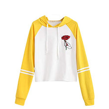 Load image into Gallery viewer, Amiley Women Fall Hoodies,Clearance Women Stitching Rose Print Sweater Hoodie Jumper Hooded Pullover Tops Blouse (Large, Yellow)
