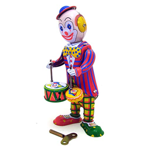 jojofuny Wind Up Clown Toy Cartoon Colorful Clockwork Nostalgic Tinplate Toy Drumming Clown Clown Game Goodie Bag Fillers for Children Kids