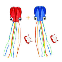 SINGARE Large Octopus Kite Long Tail Beautiful Easy Flyer Kites Beach Kites Good Toys for Kids and Adults(Red+Blue)
