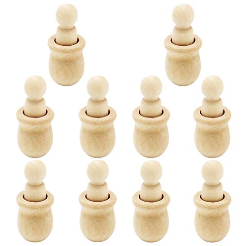Coolayoung Pack of 10 Peg Dolls Unfinished, People Mini Wooden Nesting Dolls Set DIY Craft for Paint Stain Decor for Home Party