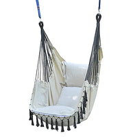 JTYX Swing Chair with 2 Cushions Hanging Rope Hammock Chair Tassel Hanging Chair Swing Seat with Pocket for Indoor, Outdoor, Garden, Balcony Swing Maximum Load 150kg