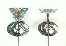 Load image into Gallery viewer, Things2Die4 Set of 2 Metal Garden Stake Wind Spinners Kinetic Yard Butterfly Dragonfly Sculptures, Multicolor, One Size
