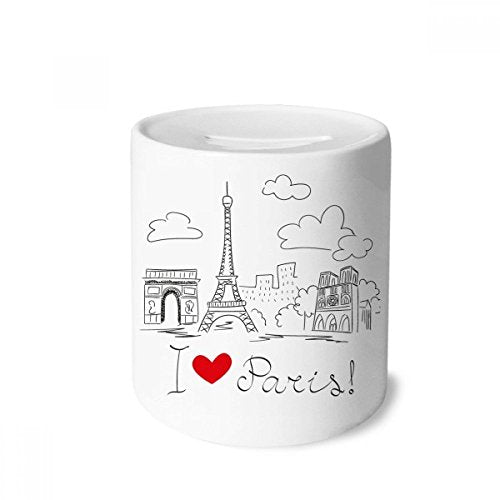 DIYthinker I Love Paris France Eiffel Tower Line Money Box Ceramic Coin Case Piggy Bank Gift