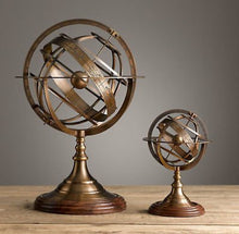 Load image into Gallery viewer, Max Engineering Enterprises Engraved Set Of 2 Brass Tabletop Armillary Nautical Sphere Globes 11.5&quot;/5.5&quot;
