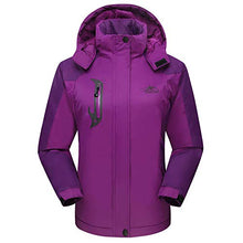 Load image into Gallery viewer, Women&#39;s Sports Hoodie Jacket Windproof Long Sleeve Chest Pocket Coat Zipper Warm Outwear Windbreaker Purple
