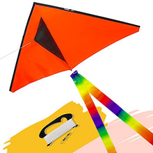 Load image into Gallery viewer, emma kites Fun Color Delta Kite Easy for Beginners Kids Adults Great Family Out Games Park Beach Sports, with 300Ft Kite Line and Rainbow Kite Tail Fluorescent Orange
