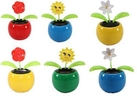 We pay your sales tax Set of 6 Dancing Flowers~ 2 Roses / 2 Smiley Sunflowers / 2 Lily in Assorted Color Pots Solar Toy Flower Great Holiday Car Dashboard Office Desk Home Decor