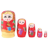 NUOBESTY 5pcs Nesting Doll Family Wood Stacking Russian Matryoshka Dolls Kids Children Birthday Toy Home Desk Party Decoration (Random Color)