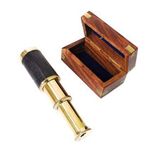 Load image into Gallery viewer, 6&quot; Handheld Vintage Purple Leather Brass Telescope with Wood Box - Pirate Navigation Collectible
