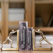 Load image into Gallery viewer, UXZDX Decorative Book Shelf Bookends, Golden Man Pushing Book Support, Book Stopper Ornaments Resin Craft for Home Cabinet
