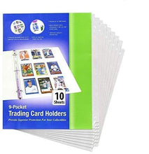 Load image into Gallery viewer, Top Loading 9 Pockets Sports Card Holder fits 3.5&quot; x 2.5&quot; Sized Card with 11 Holes Holders Made to Fit Various Type of Ring Binders Holds up to 180 Cards - 10 Per Pack (Pack of 4) - by Emraw
