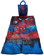 Load image into Gallery viewer, Idea Nuova Marvel Spiderman 3 Piece Slumber Tote Set with Sleeping Bag, Push Light and Reusable Tote Bag
