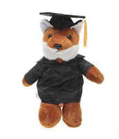Plushland Fox Plush Stuffed Animal Toys Present Gifts for Graduation Day, Personalized Text, Name or Your School Logo on Gown, Best for Any Grad School Kids 12 Inches(Black Cap and Gown)