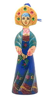 Girl in a Blue Dress with Flowers Russian Hand Carved Painted no Nesting Doll Christmas Ornament One of The Kind Gift