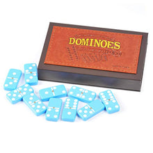 Load image into Gallery viewer, ZOOCEN Classic 28 Pieces Blue Double Six Domino Set with Spinner in Leather case
